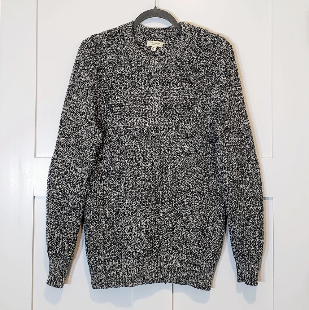 Sonoma Marled Crewneck Sweater Pullover Black White Knit Patch Elbows Sz Medium